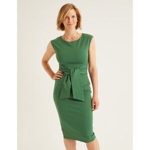 Boden Jessica Green Ponte Knit Sleeveless Pencil Sheath Waist Tie Midi Dress